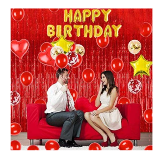 Foil Golden Happy Birthday, Red Curtain, Balloon For Party Decoration(combo set 45 )