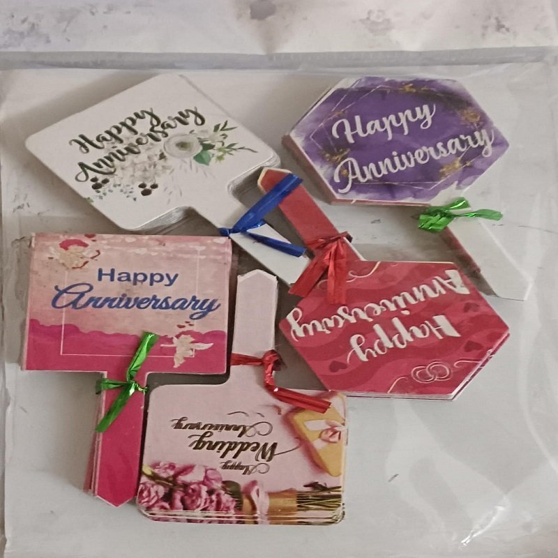 Happy Aniversary Tag Mix Designs Paper Topper For Cake (100 pcs) - Image 2