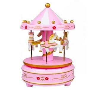 Merry-Go-Round Rotating Small Carousel Wind Up Music Box with Flying Horse for kids and cake decorations