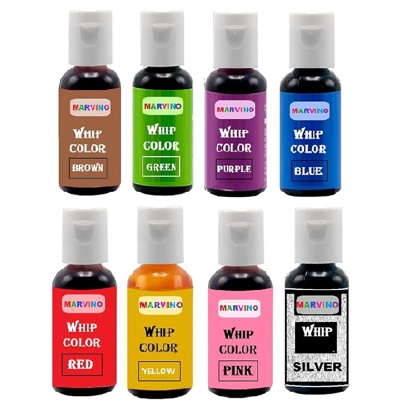 Marvino Whip Color Set Of 8 (Brown, Green, Purple, Blue, Red, Yellow, Pink, Silver)