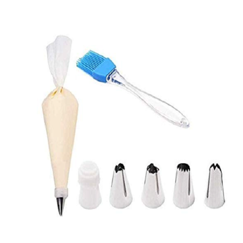 Multi Purpose 5 PCs Cake Decorating Nozzles Set with Piping Bag & 1 Coupler & 1 Brush Cupcake Pastry Birthday Cakes