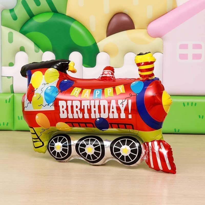 Happy Birthday Colourful Train Shaped Foil Balloon Pack Of 1 - Image 3