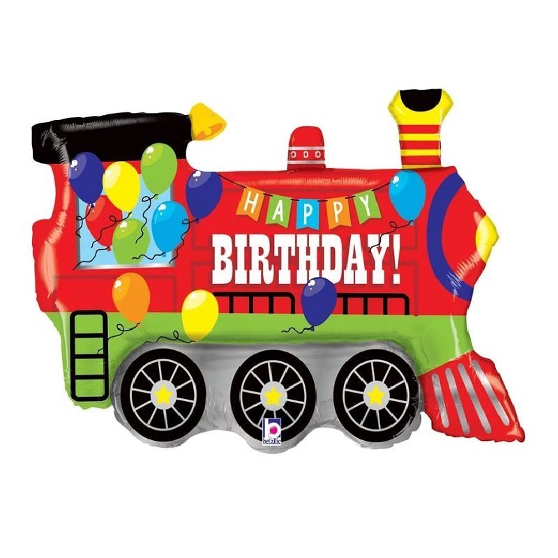 Happy Birthday Colourful Train Shaped Foil Balloon Pack Of 1